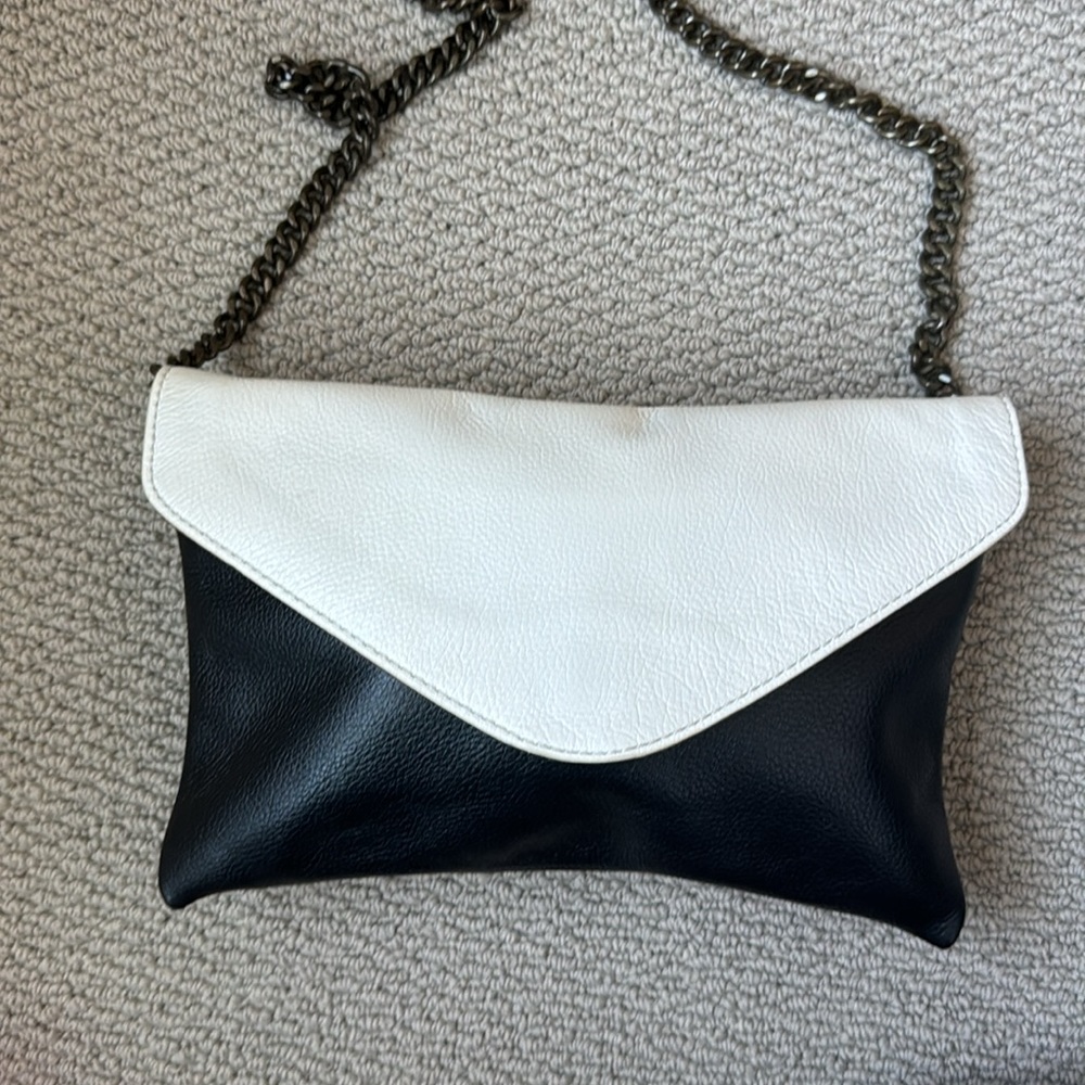 J.Crew Flap Envelope, black and white leather bag